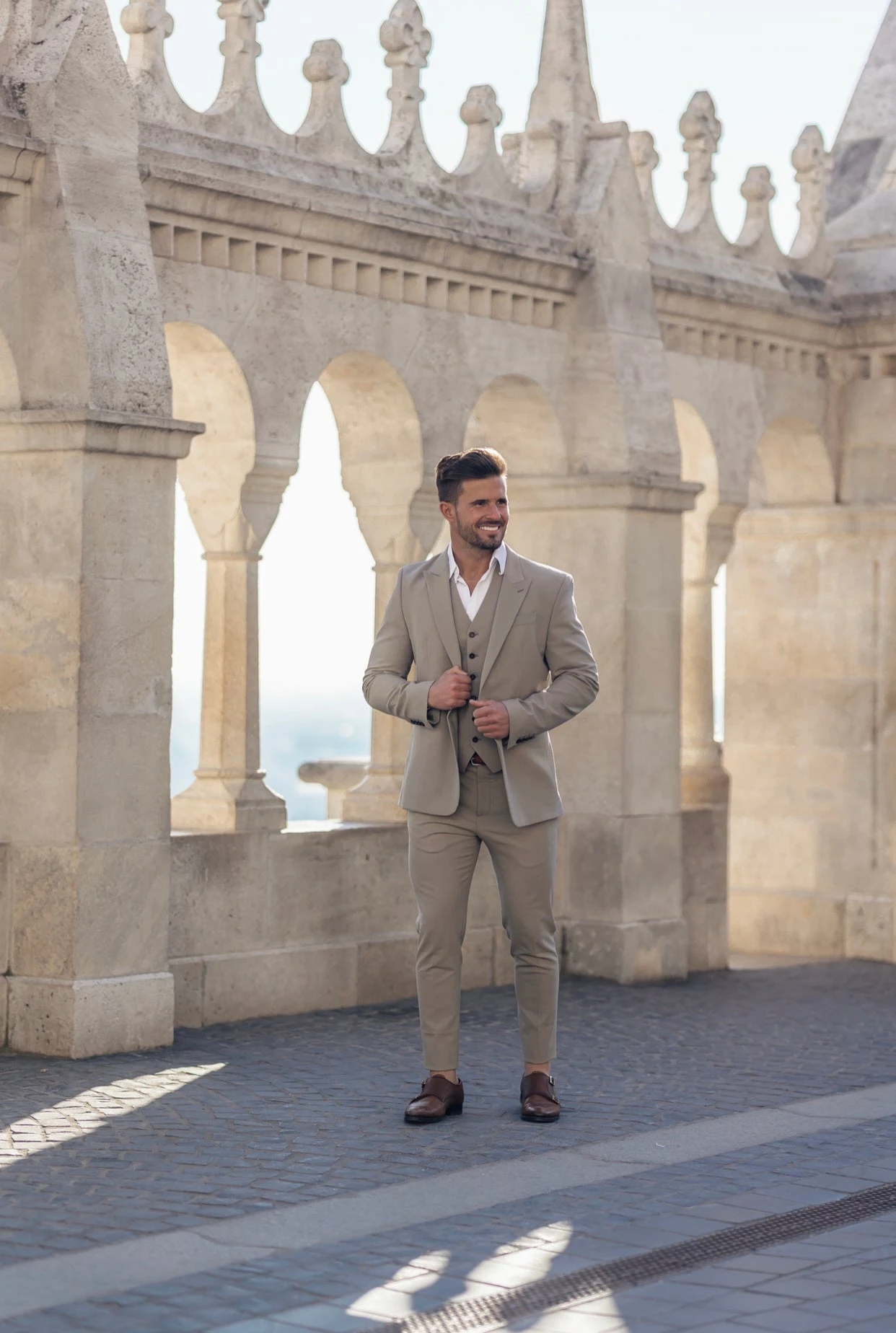 Father Sons Slim Formal Beige Stretch Trousers - FST003 - Image 11