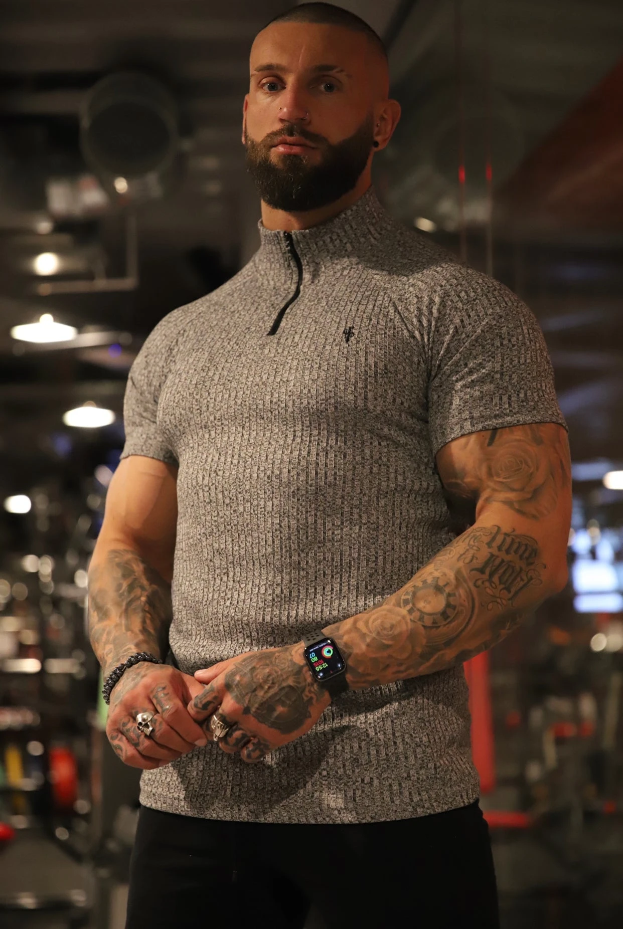 Father Sons Classic Grey Ribbed Zip Funnel Neck Raglan Short Sleeve Crew - FSH730 - Image 16