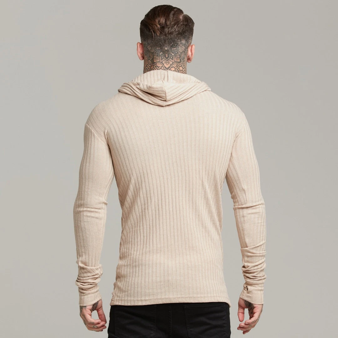 Father Sons Classic Beige Ribbed Knit Hoodie Jumper - FSH412 - Image 6