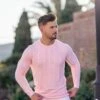 Father Sons Classic Long Sleeve Baby Pink Knitted Wide Rib Crew With Silver Emblem - FSH736