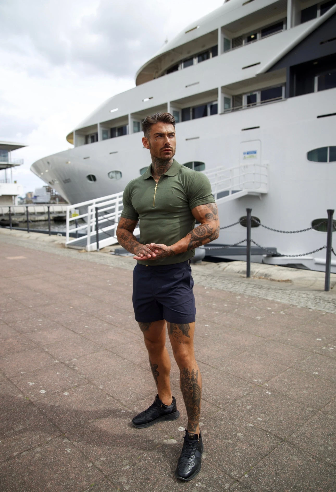 Father Sons Classic Khaki And Gold Zipped Polo Shirt - FSH810 - Image 2