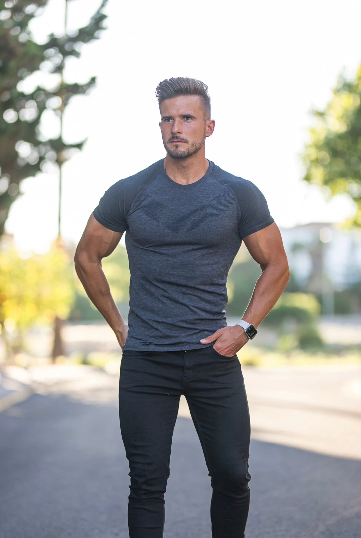 Father Sons Short Sleeve Charcoal Crew Gym Top With Raglan Sleeve Detail - FSM026 - Image 7