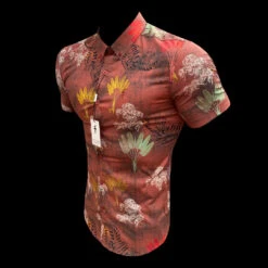 Father Sons Super Slim Stretch Burgundy Tiger Print Short Sleeve With Button Down Collar - FS805