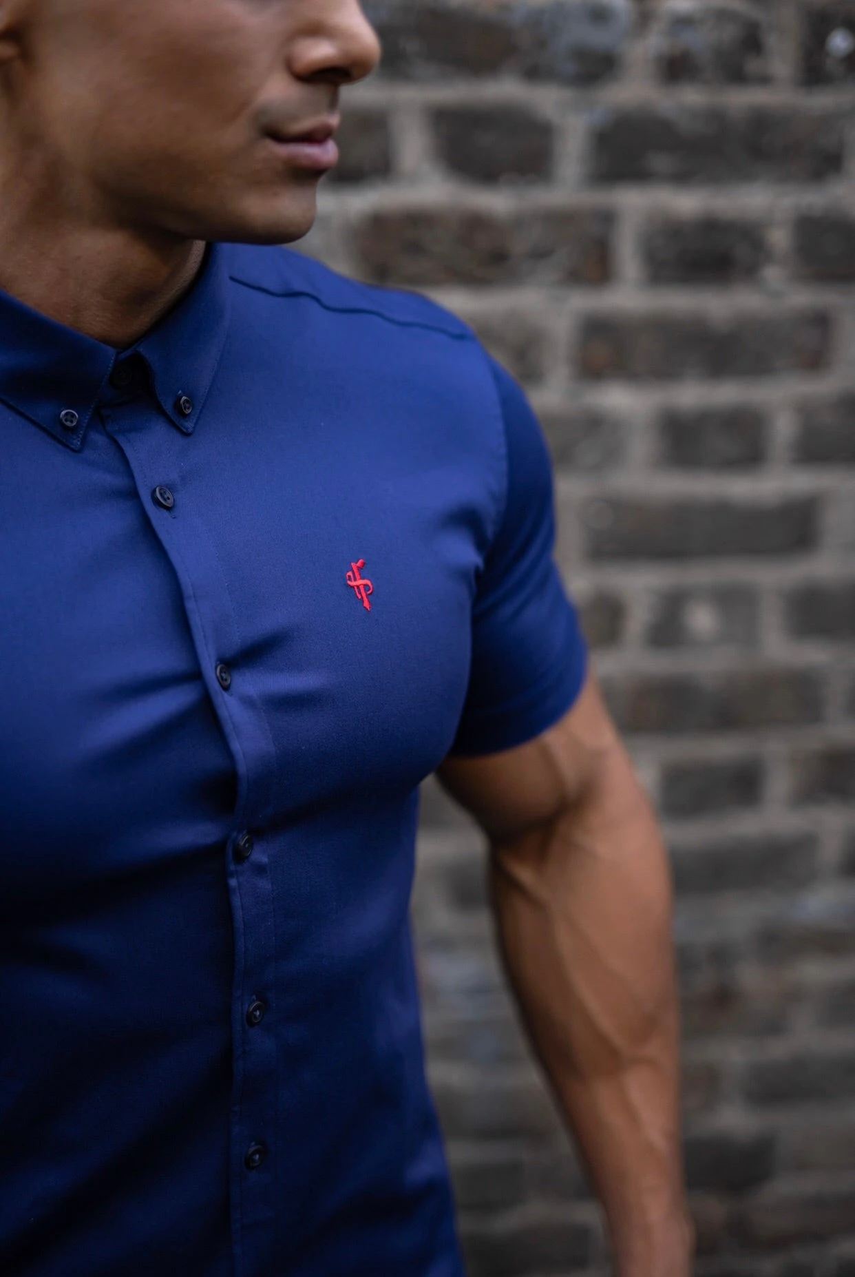 Father Sons Super Slim Stretch Navy Denim Short Sleeve (Red Emblem) - FS199 - Image 6