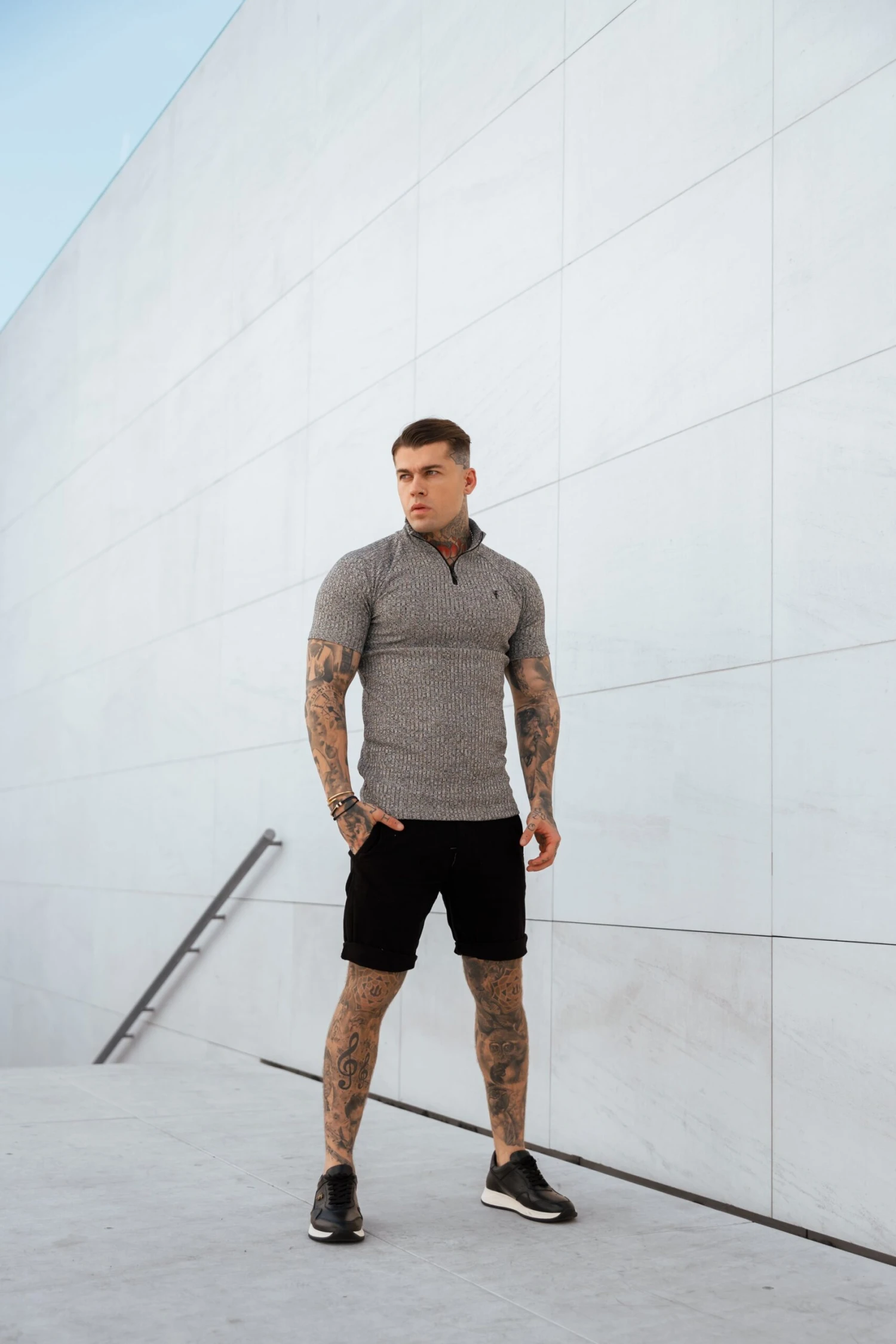 Father Sons Classic Grey Ribbed Zip Funnel Neck Raglan Short Sleeve Crew - FSH730 - Image 6