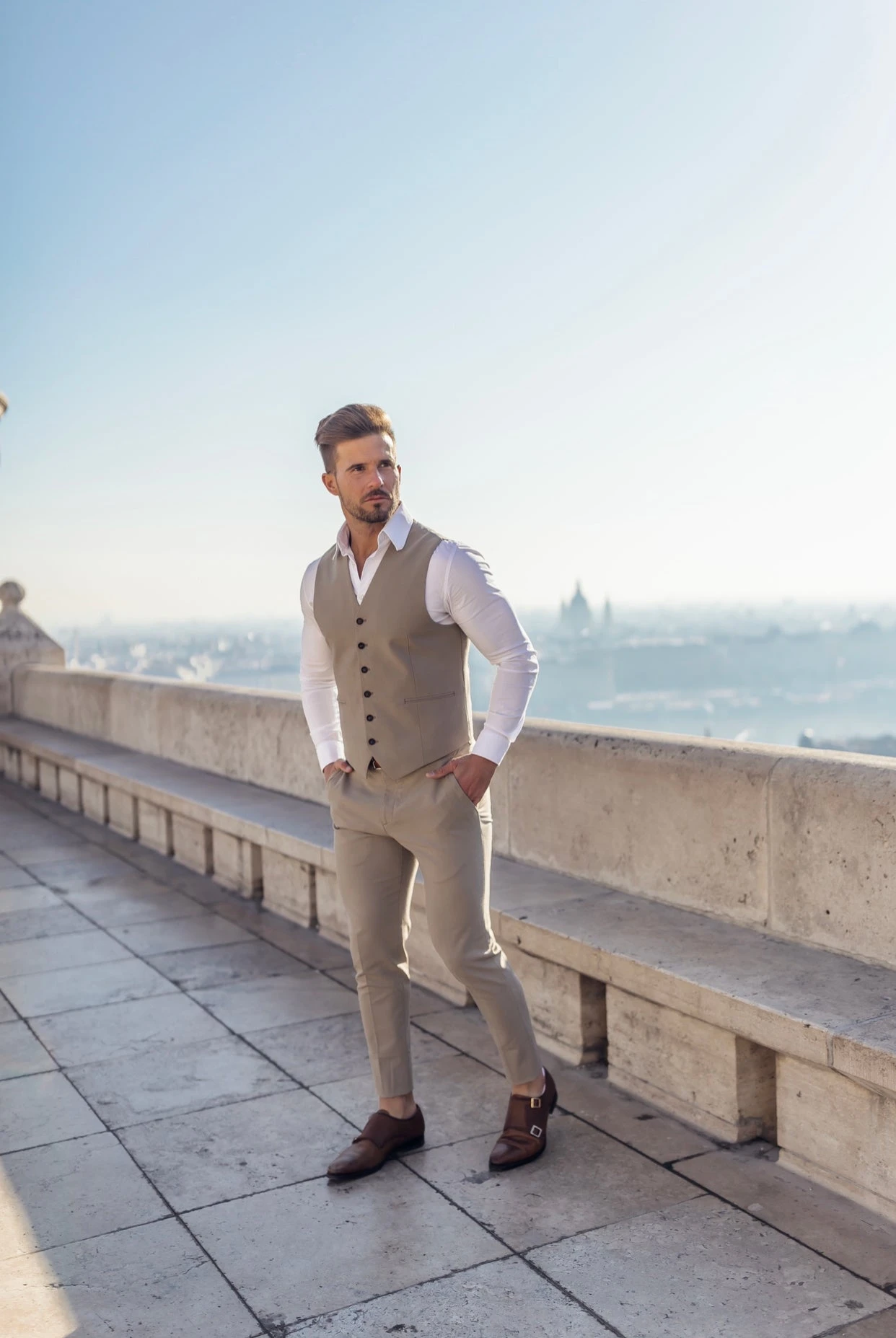 Father Sons Slim Formal Waistcoat Plain Beige - FSW003 - Image 6