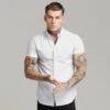 Father Sons Classic White And Navy Print Short Sleeve Button Down - FS605 (LAST CHANCE)