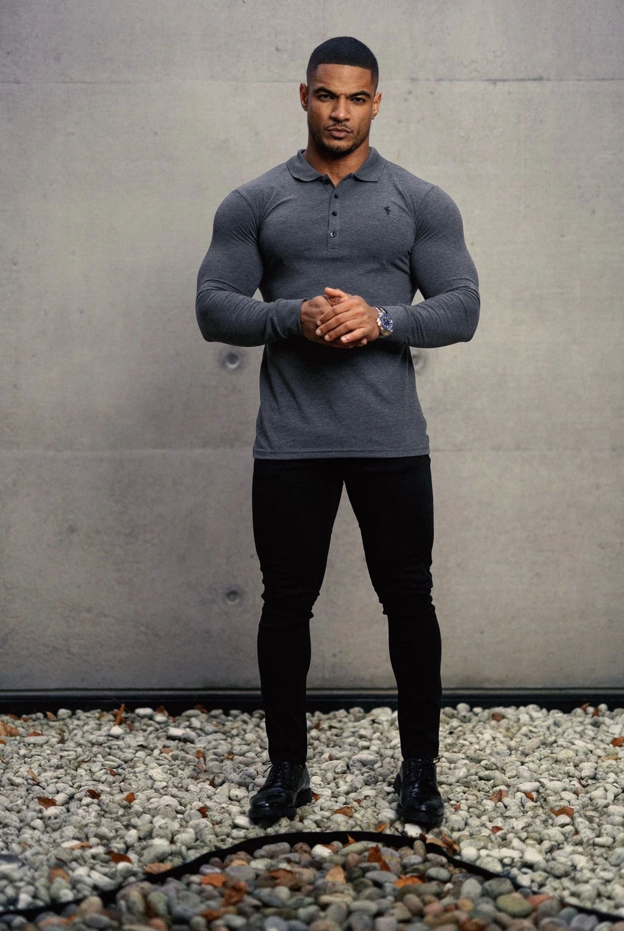 Father Sons Classic Dark Grey Long Sleeve Polo Shirt FSH037 - Image 16