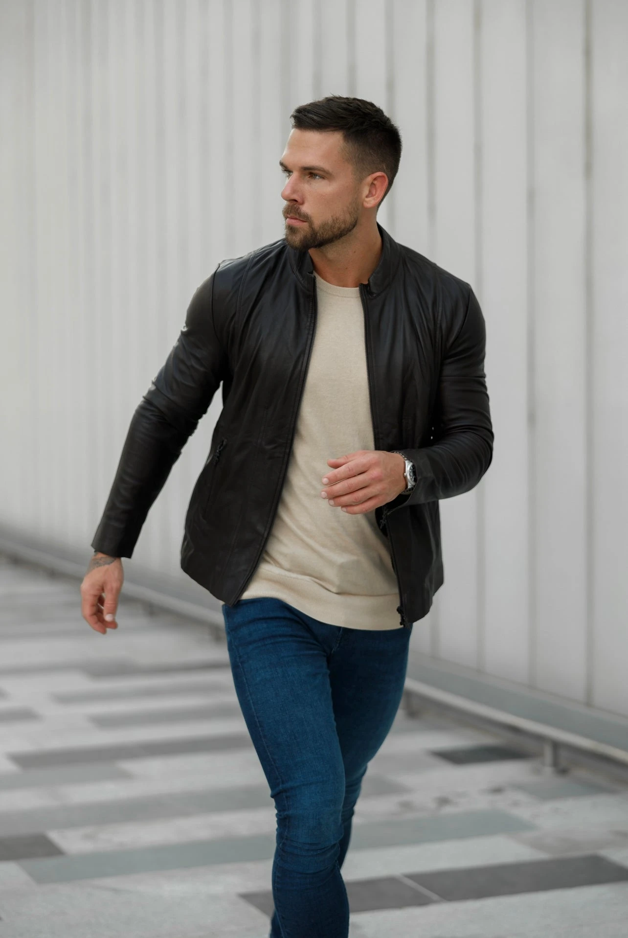 Father Sons Brown Lambs Leather Jacket With Black Zips - FSH791 - Image 4