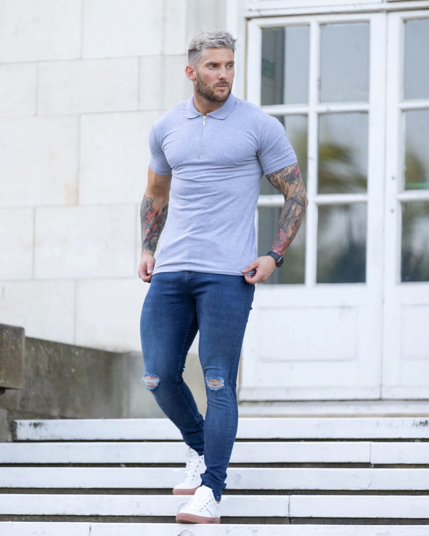 Father Sons Ultra Stretch Navy Slim Jeans With Knee Rips - FSJEAN004 - Image 6