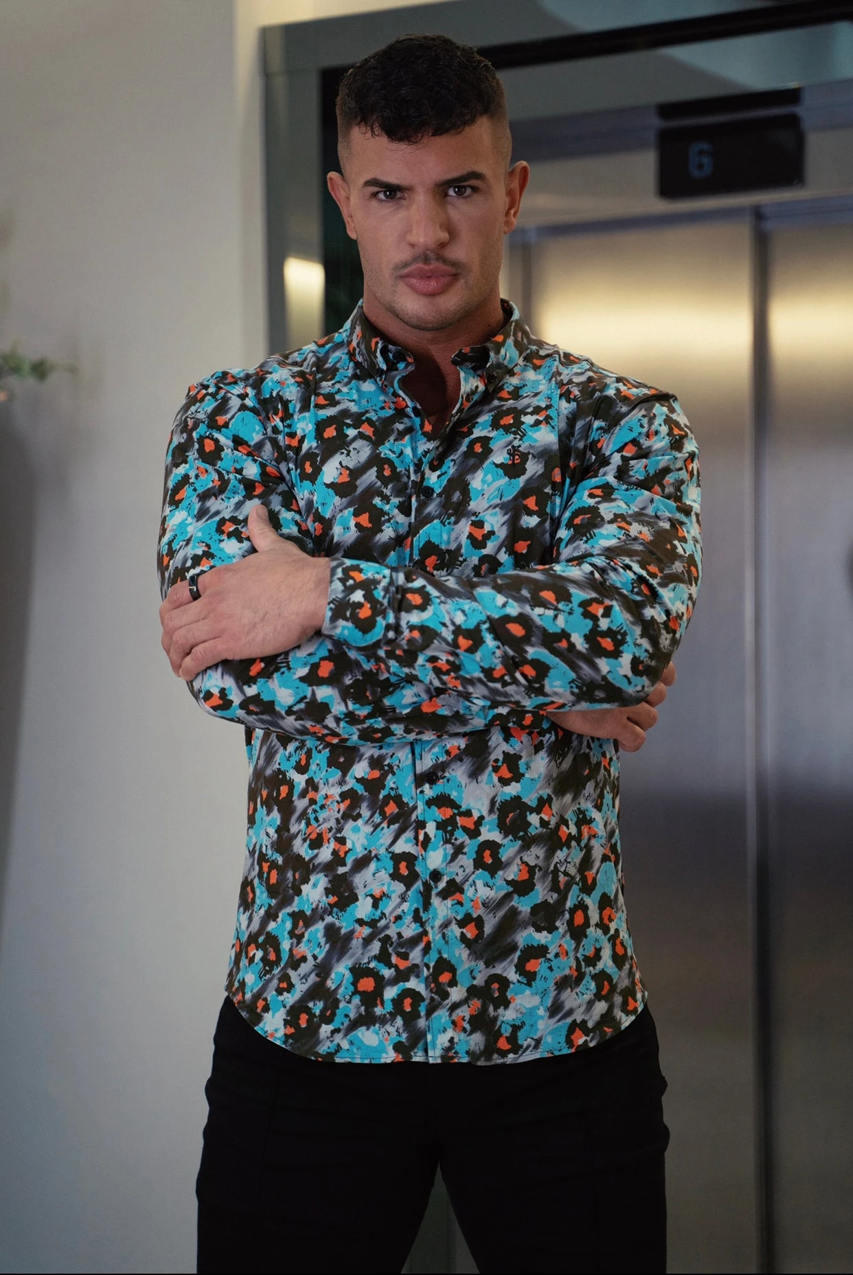 Father Sons Super Slim Stretch Multi Colour Abstract Leopard Print Long Sleeve With Button Down Collar - FS796 - Image 3