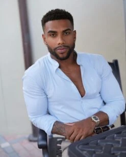 Father Sons Super Slim Stretch Classic Oxford Light Blue With Grandad Collar - FS938