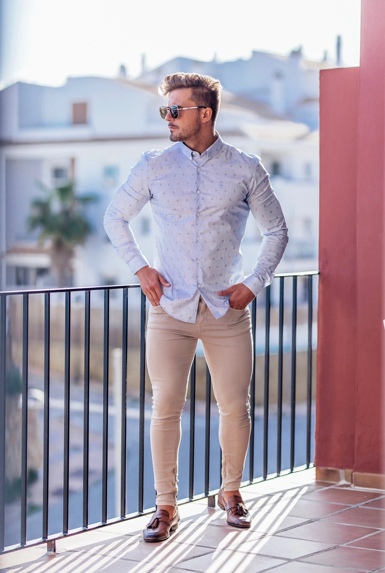 Father Sons Super Slim Stretch Light Blue Multi Floral Print Long Sleeve - FS668 - Image 4