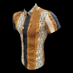 Father Sons Super Slim Stretch Black Animal Chain Print Short Sleeve With Button Down Collar - FS815