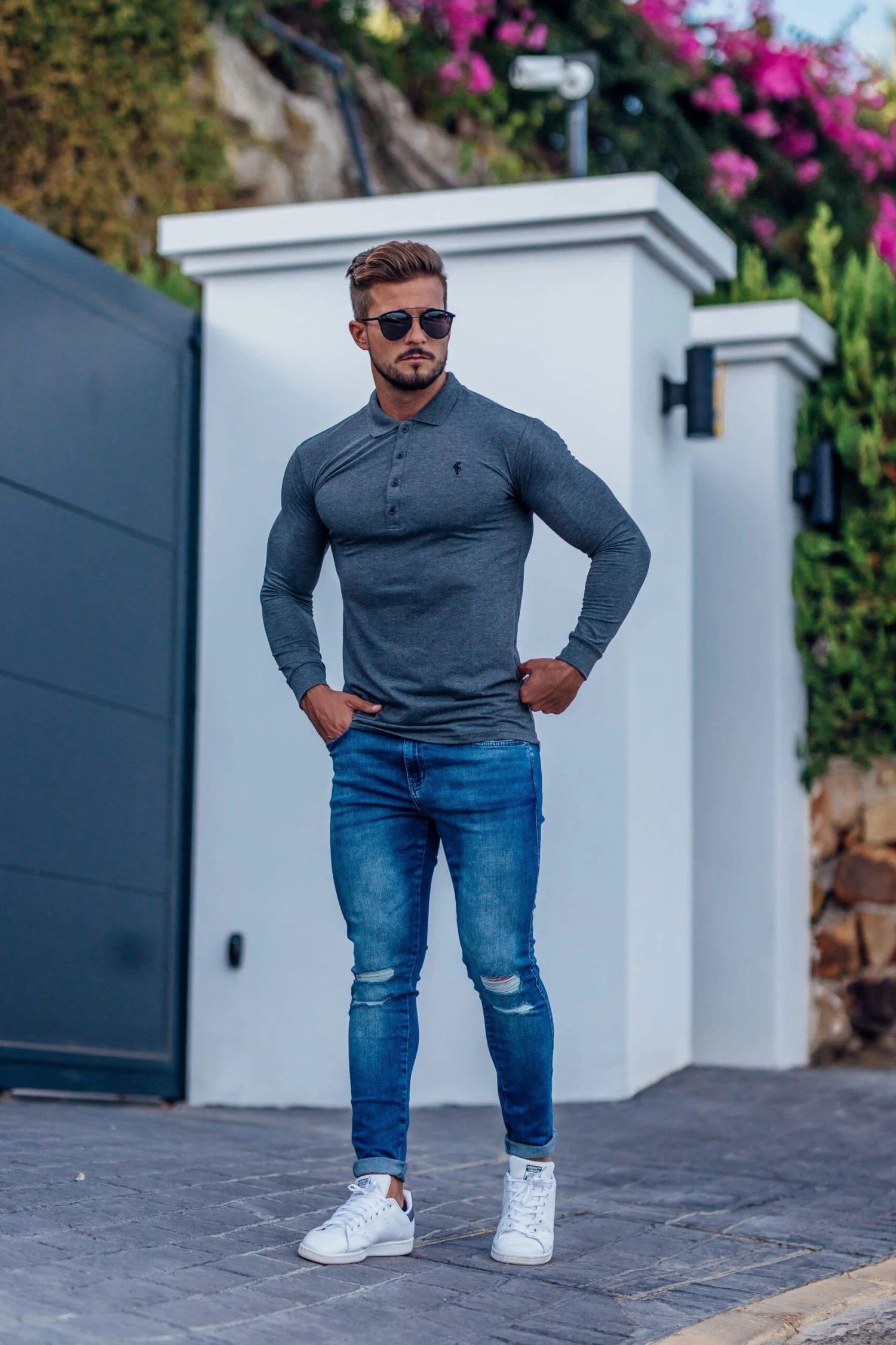 Father Sons Classic Dark Grey Long Sleeve Polo Shirt FSH037 - Image 3