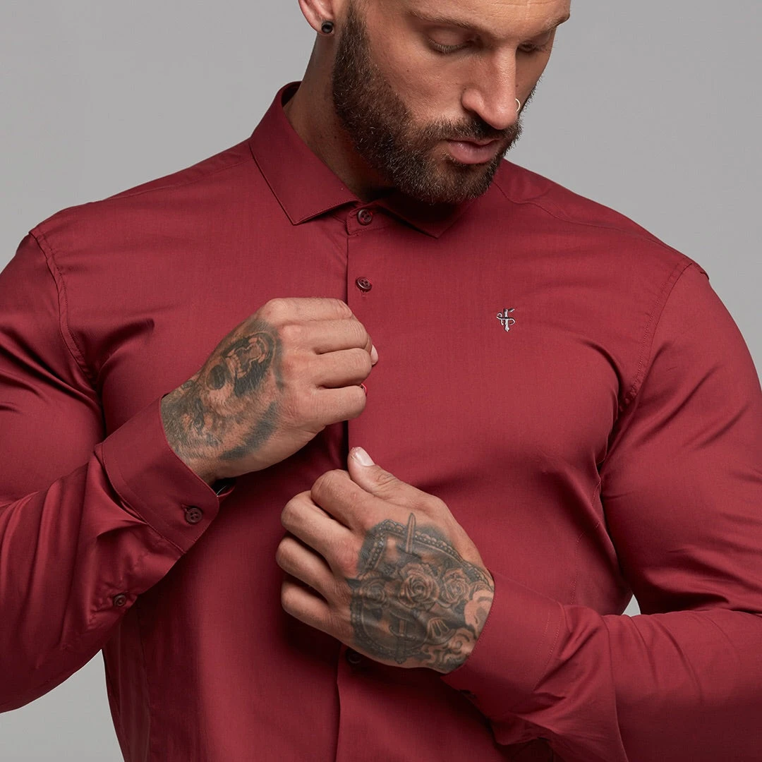 Father Sons Super Slim Stretch Classic Oxblood Panel Shirt (Grey Embroidery) - FS318 - Image 15