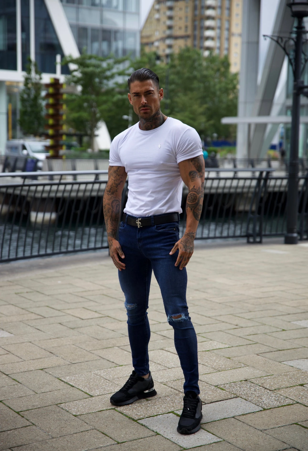 Father Sons Ultra Stretch Navy Slim Jeans With Knee Rips - FSJEAN004 - Image 3