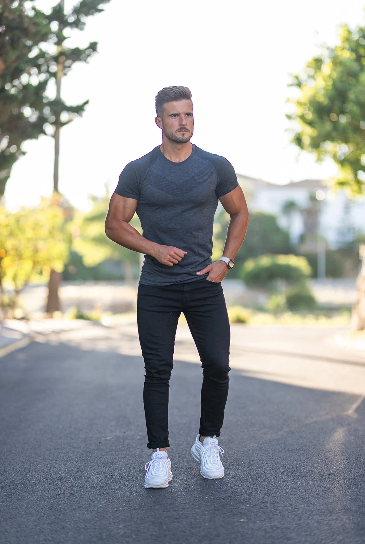 Father Sons Short Sleeve Charcoal Crew Gym Top With Raglan Sleeve Detail - FSM026 - Image 10
