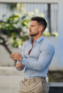 Father Sons Super Slim Stretch Navy & White Stripe (Pink Emblem) - FS112P