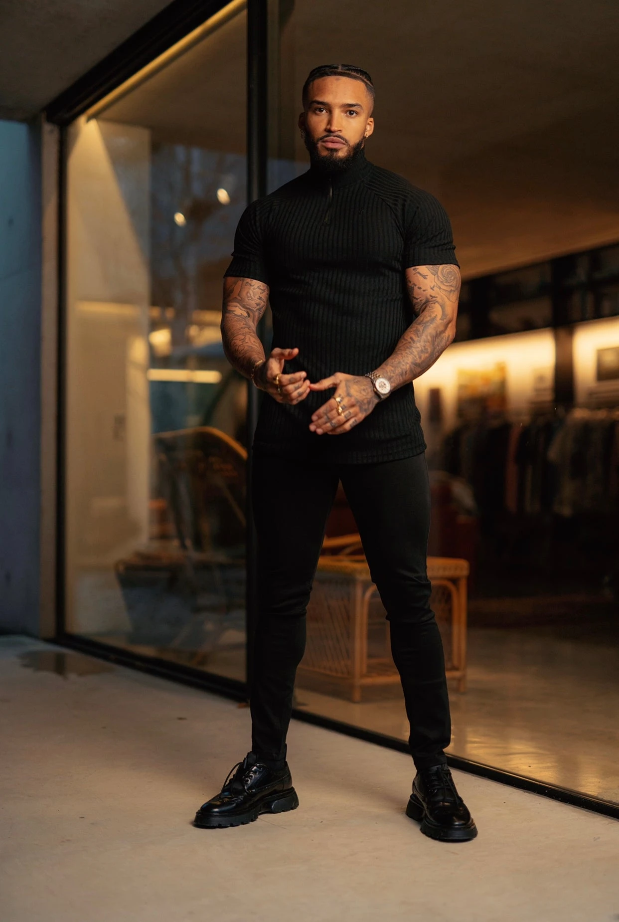 Father Sons Classic Black Ribbed Zip Funnel Neck Raglan Short Sleeve Crew - FSH729 - Image 19