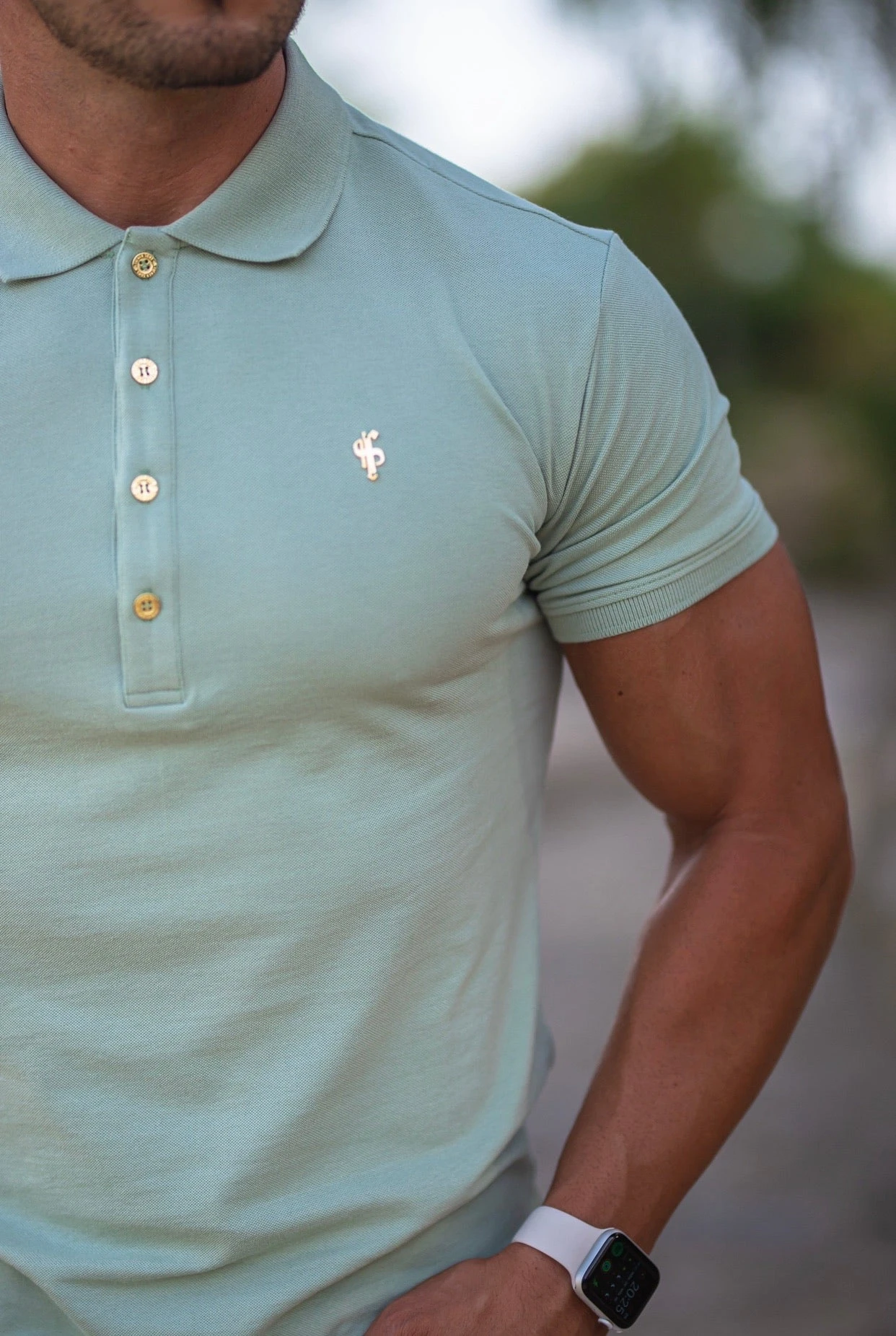 Father Sons Classic Sage Green Polo Shirt With Gold Metal Emblem Decal & Buttons - FSH502 - Image 17