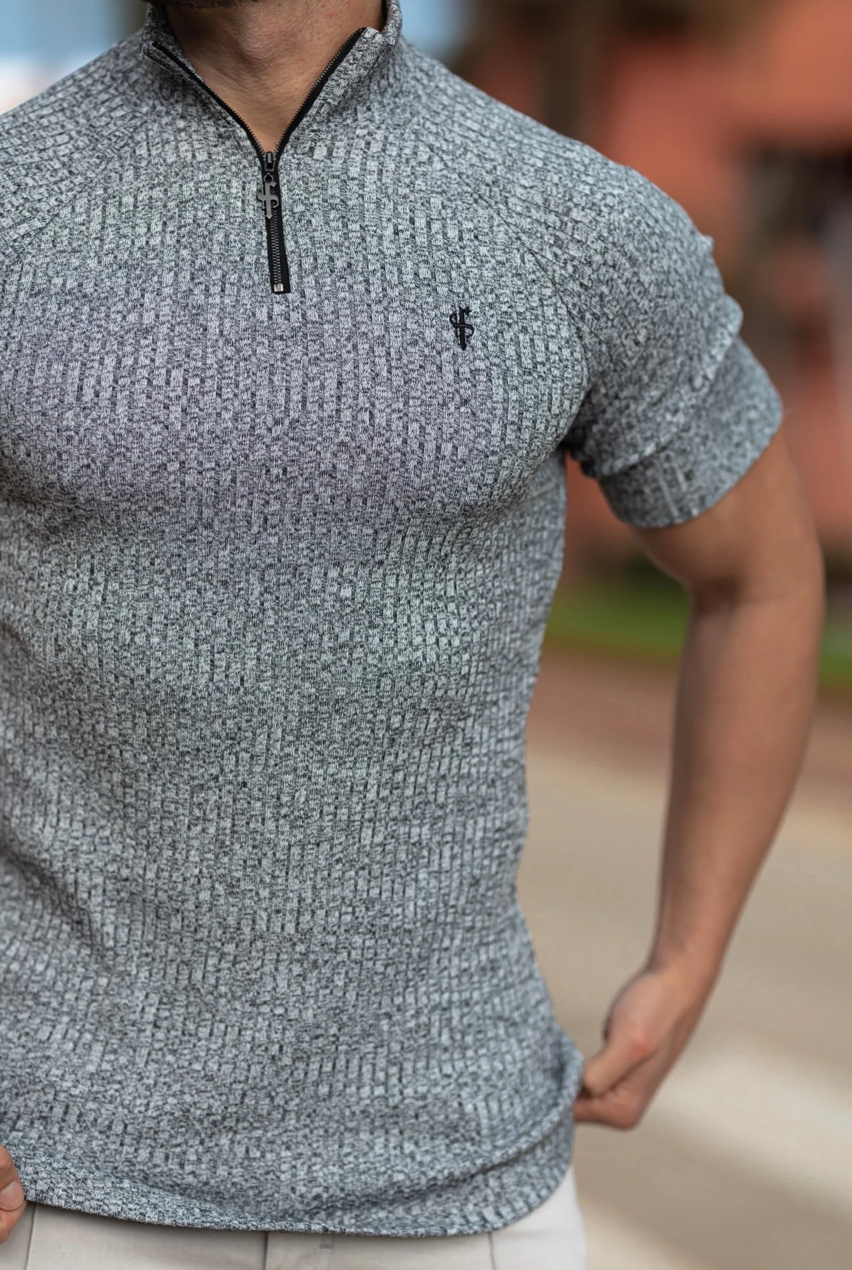 Father Sons Classic Grey Ribbed Zip Funnel Neck Raglan Short Sleeve Crew - FSH730 - Image 12