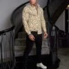 Father Sons Super Slim Stretch White / Gold Scroll Print Long Sleeve With Button Down Collar - FS822