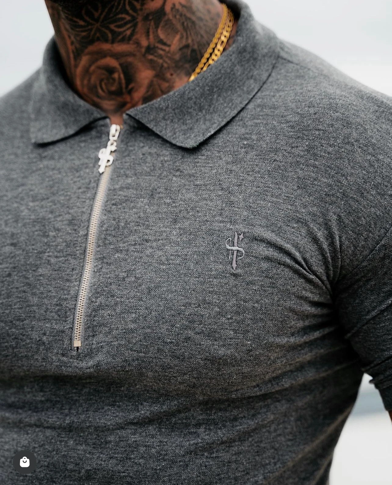 Father Sons Classic Dark Grey And Silver Zipped Polo Shirt - FSH812 - Image 7
