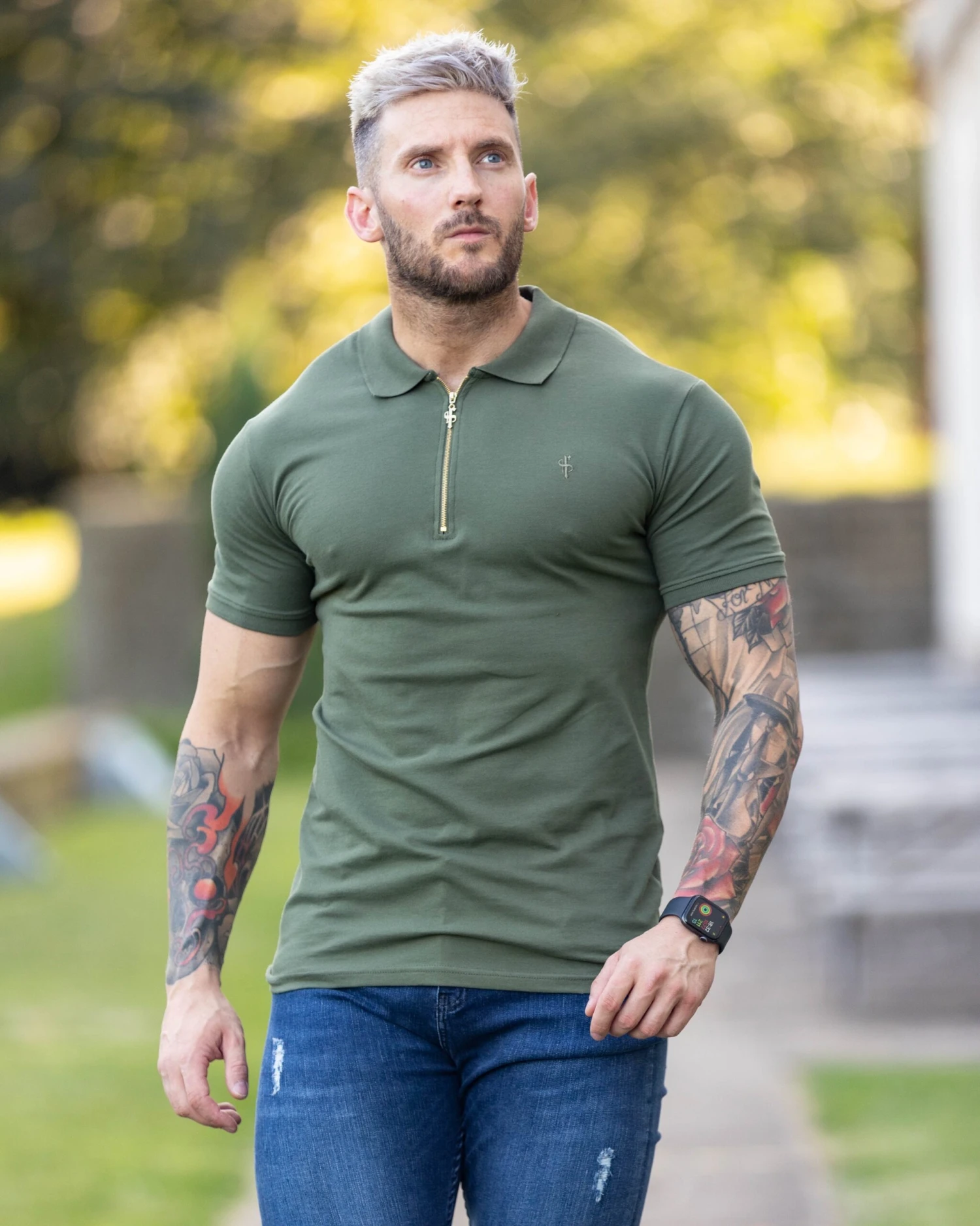 Father Sons Classic Khaki And Gold Zipped Polo Shirt - FSH810 - Image 9