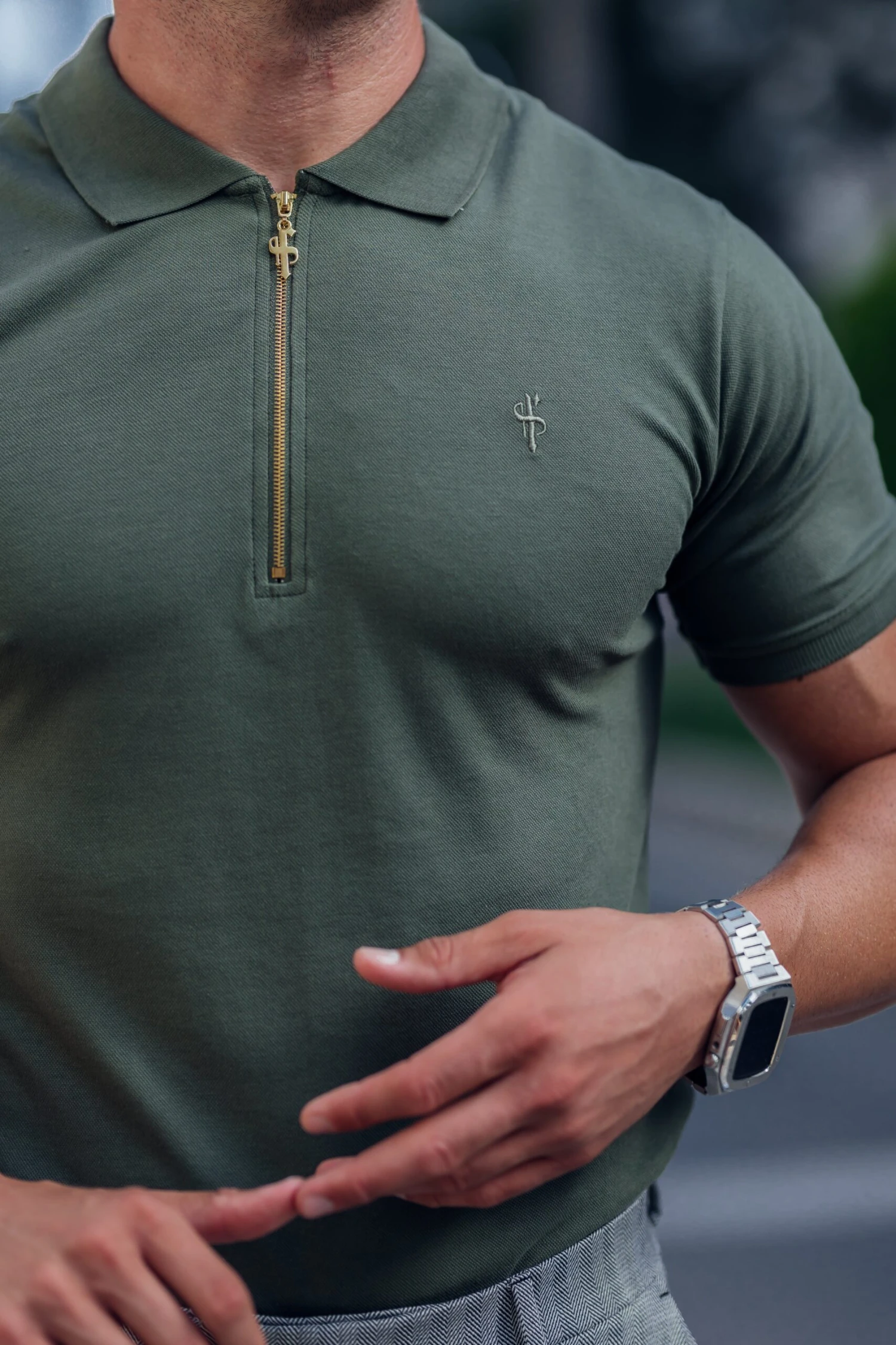 Father Sons Classic Khaki And Gold Zipped Polo Shirt - FSH810 - Image 15