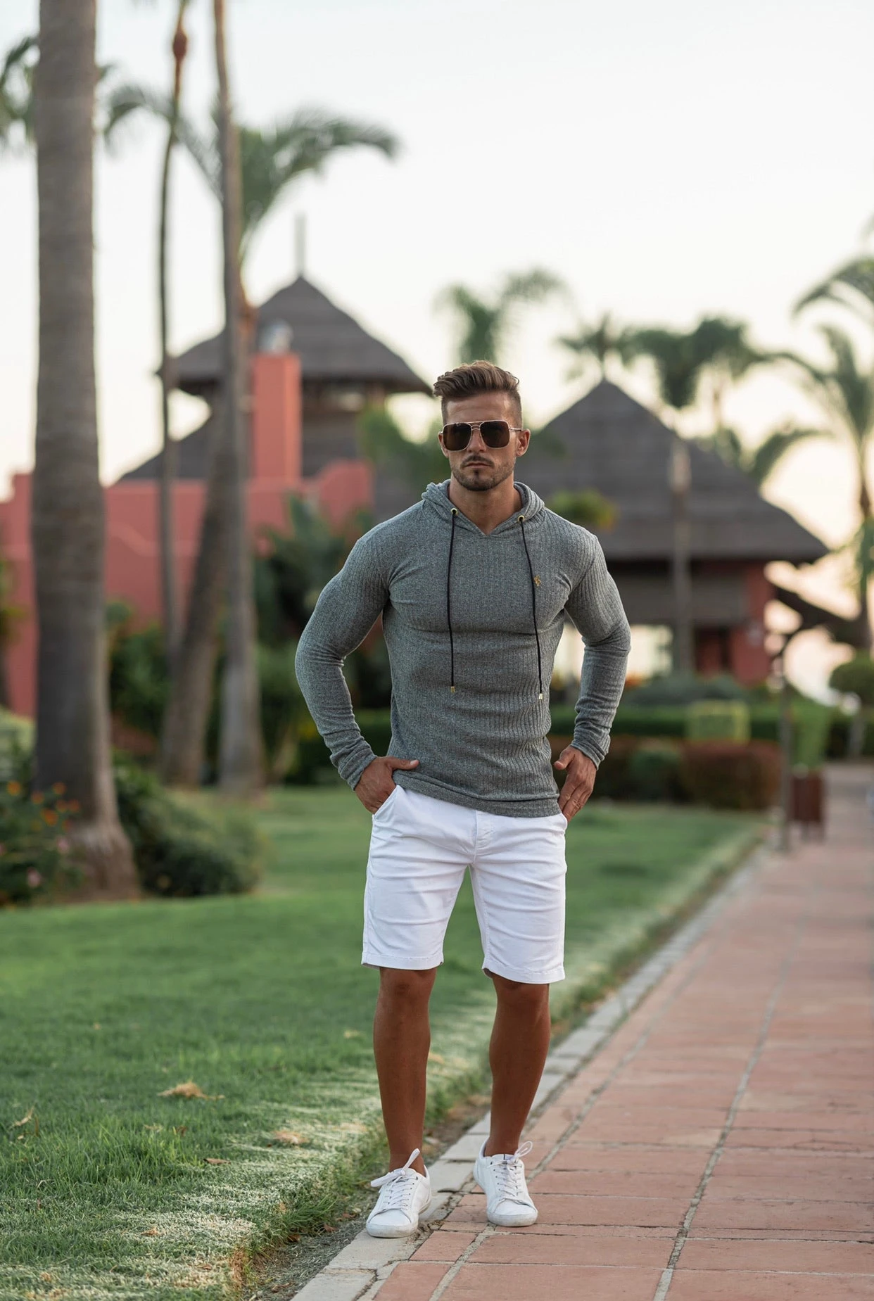 Father Sons Classic Pale Sage Green / Gold Ribbed Knit Hoodie Jumper - FSH510 - Image 8