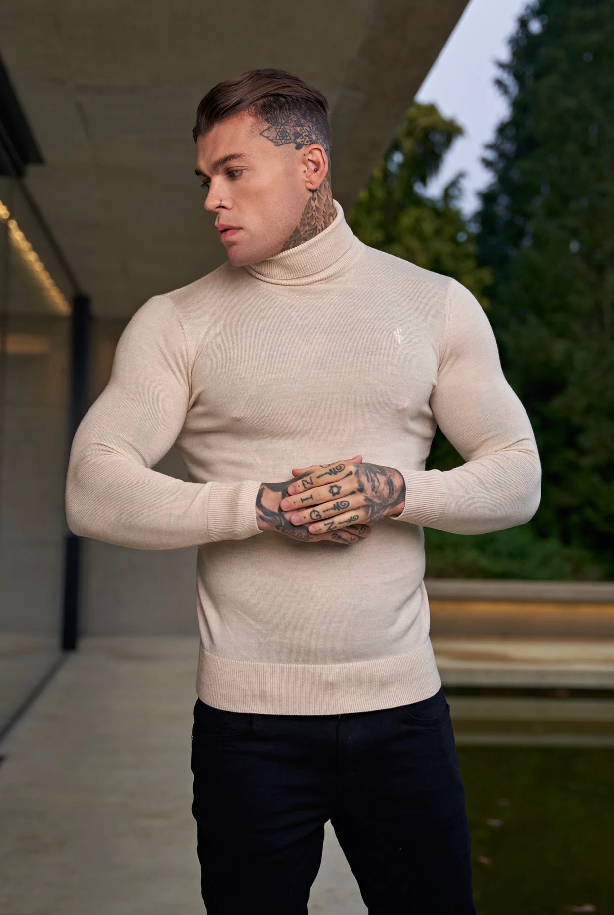 Father Sons Classic Beige Roll Neck Merino Wool Knitted Jumper With FS Embroidery - FSN012 - Image 4