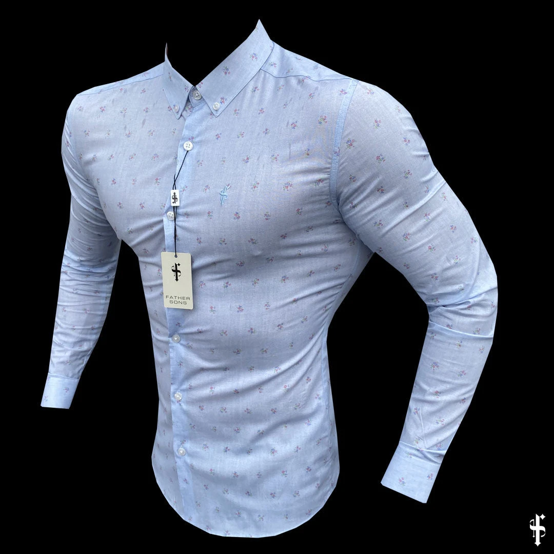 Father Sons Super Slim Stretch Light Blue Multi Floral Print Long Sleeve - FS668 - Image 2